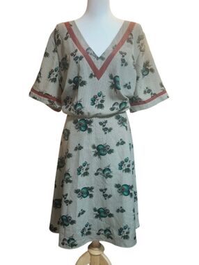 Vintage Myrtlewood Of California Floral V-Neck Day Dress In Shades Of Green